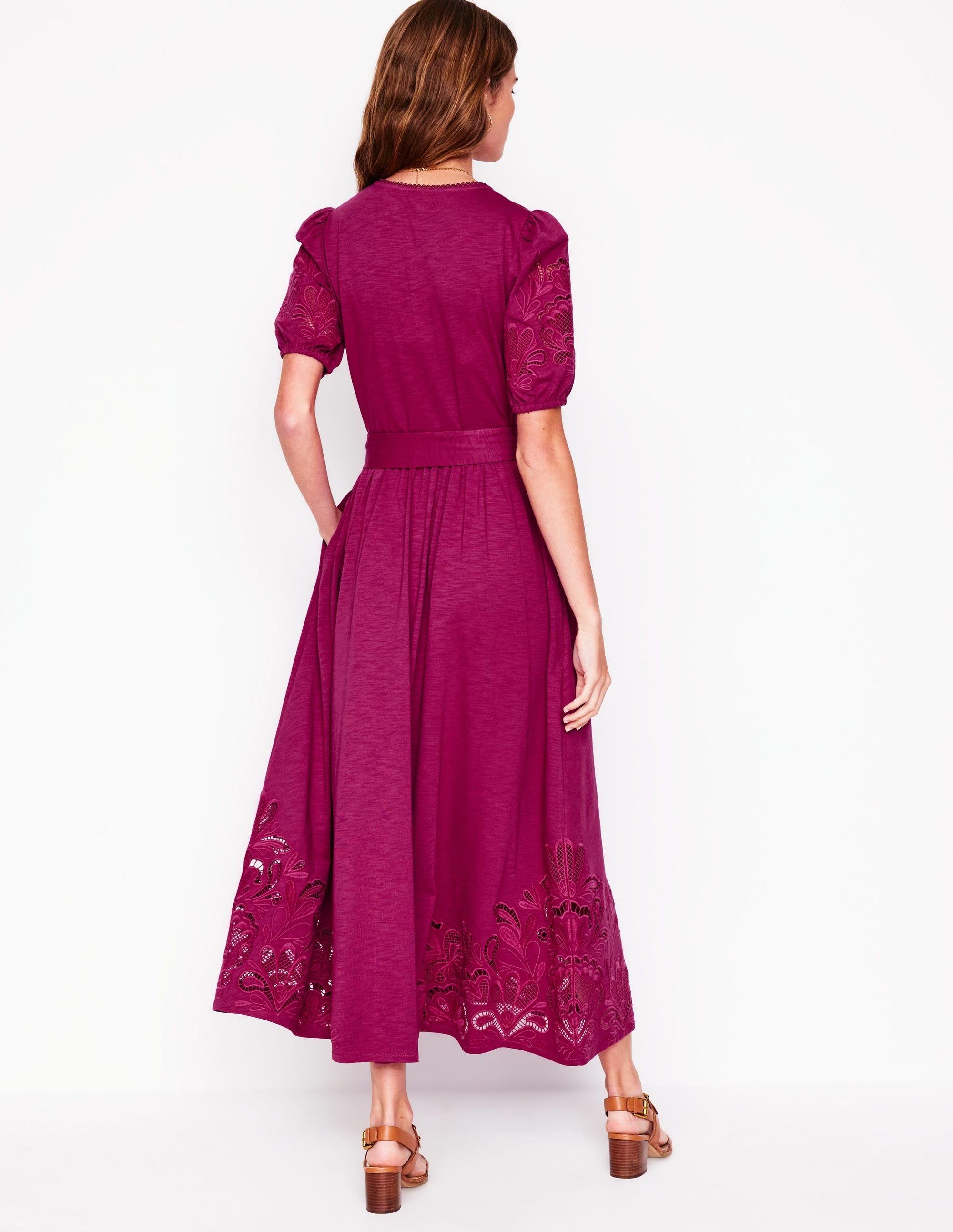 Midikleid mit Cutwork-Detail-Sattes Magenta - Image 3