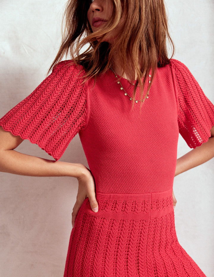 Baumwollkleid mit Rundhalsausschnitt und Ziernähten-Bittersüß