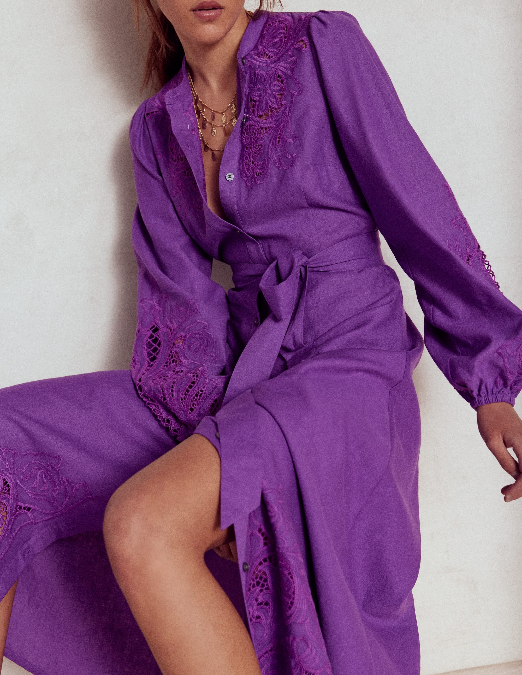 Mae Hemdblusenkleid aus Leinenmischgewebe-Königsviolett - Image 3