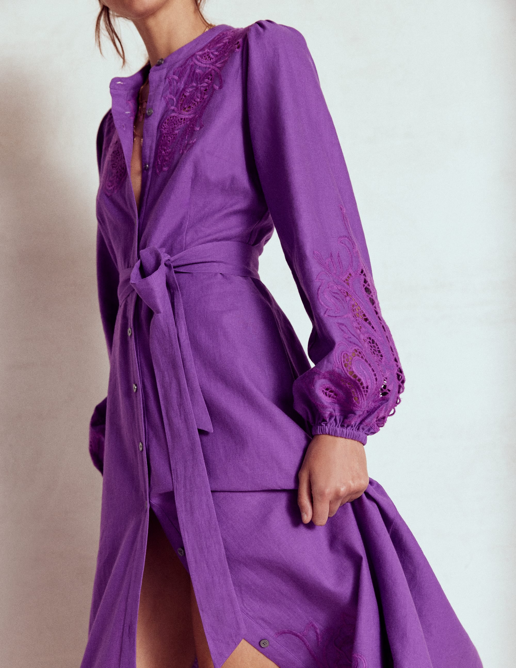Mae Hemdblusenkleid aus Leinenmischgewebe-Königsviolett - Image 4