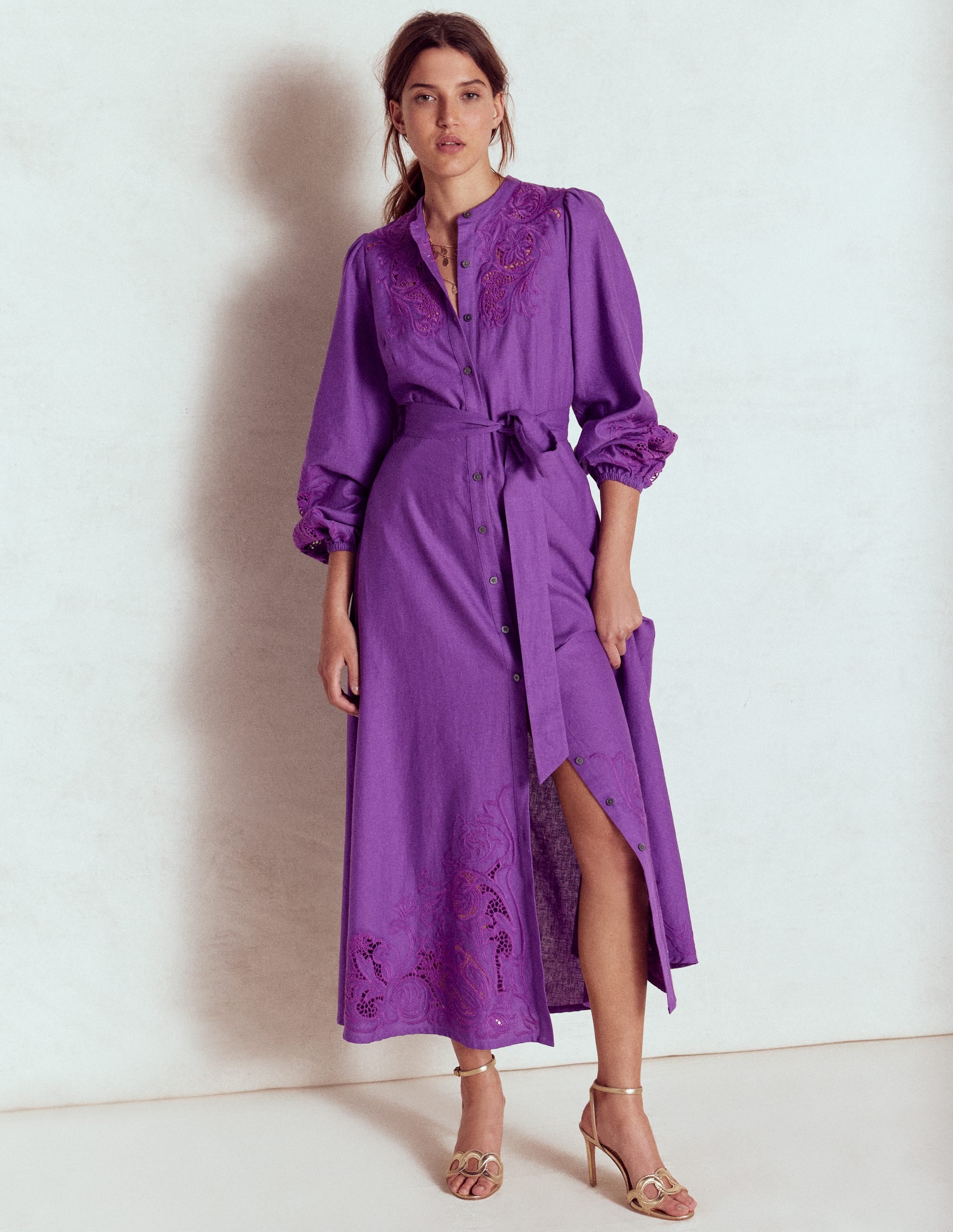 Mae Hemdblusenkleid aus Leinenmischgewebe-Königsviolett - Image 2
