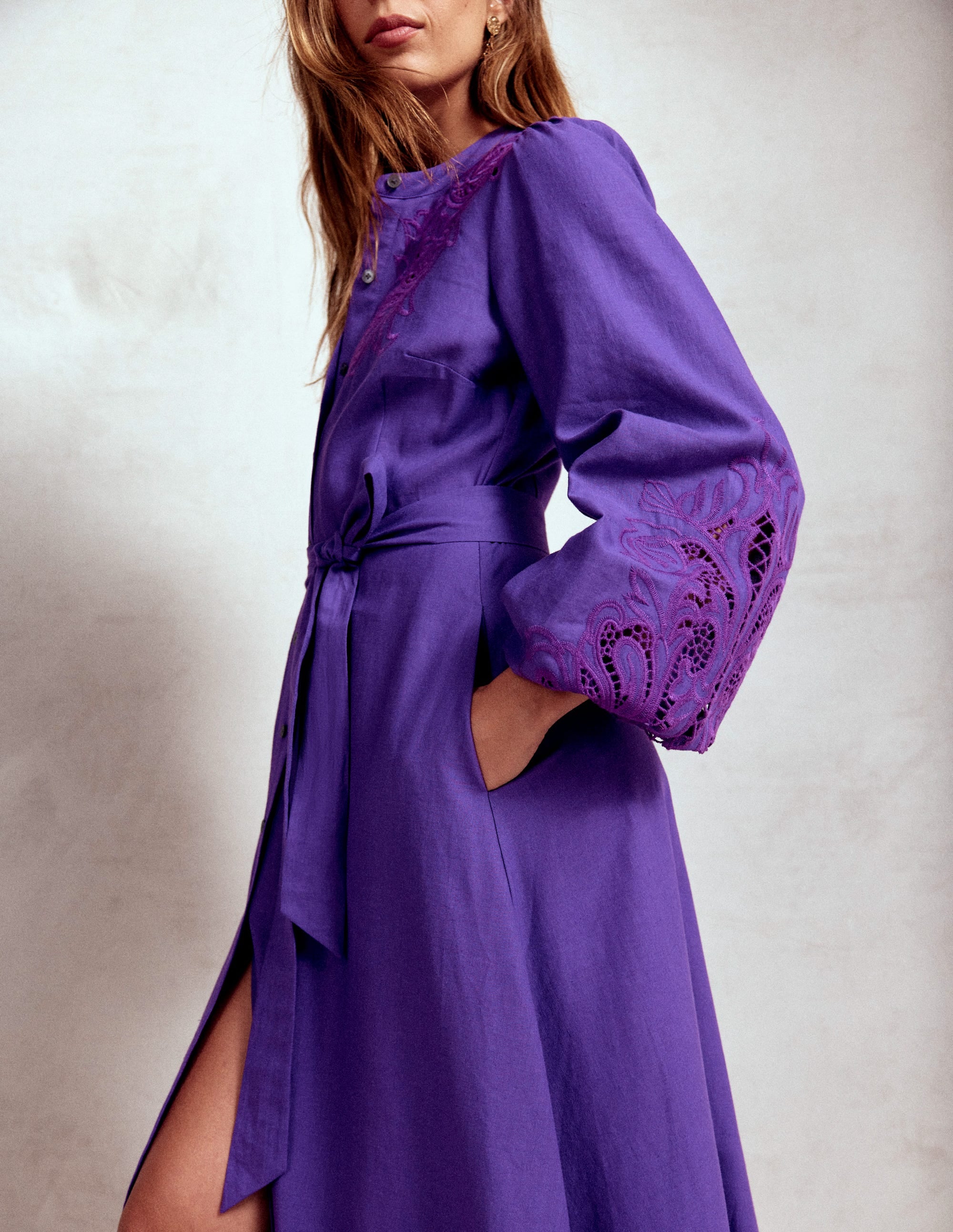 Mae Hemdblusenkleid aus Leinenmischgewebe-Königsviolett - Image 1