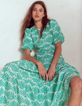 Gestuftes Popeline-Maxikleid-Aquamarinblau, Deko-Palme