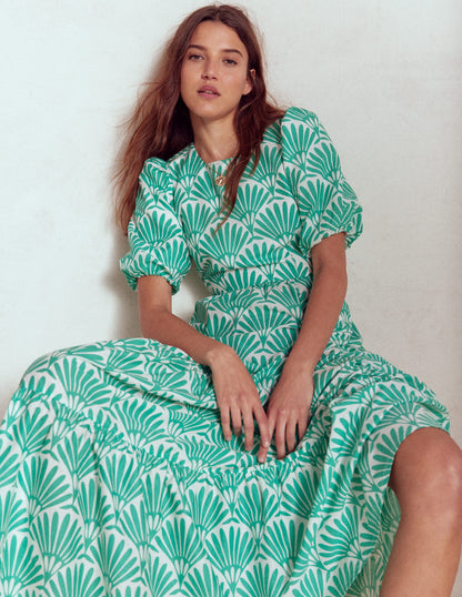 Gestuftes Popeline-Kleid-Aquamarinblau, Deko-Palme-1