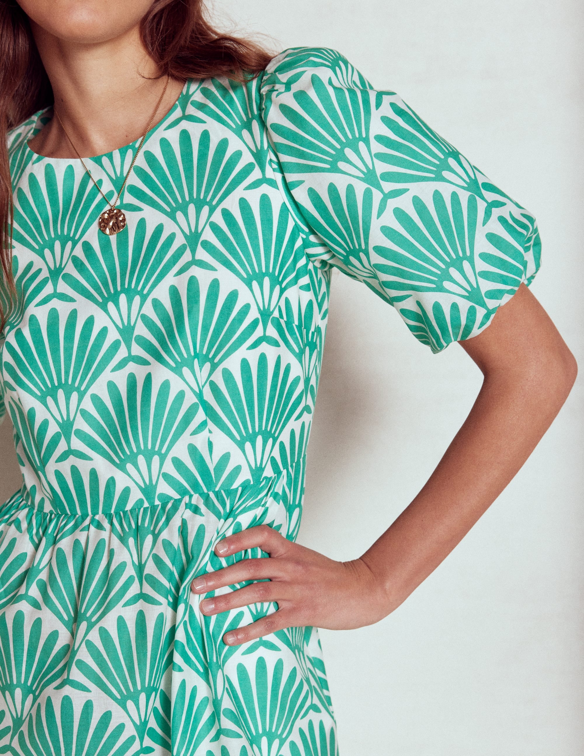Gestuftes Popeline-Maxikleid-Aquamarinblau, Deko-Palme - Image 2
