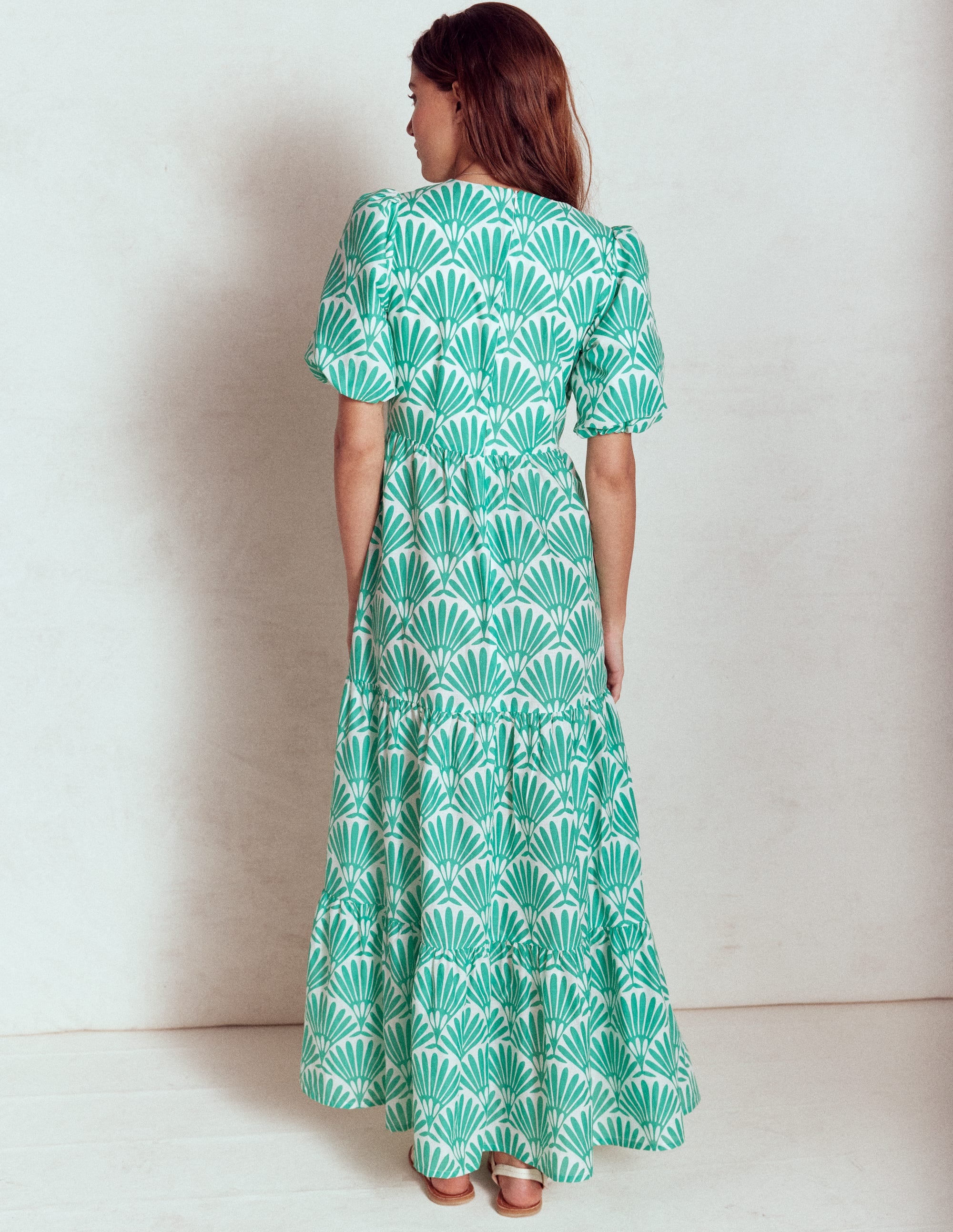 Gestuftes Popeline-Maxikleid-Aquamarinblau, Deko-Palme - Image 3