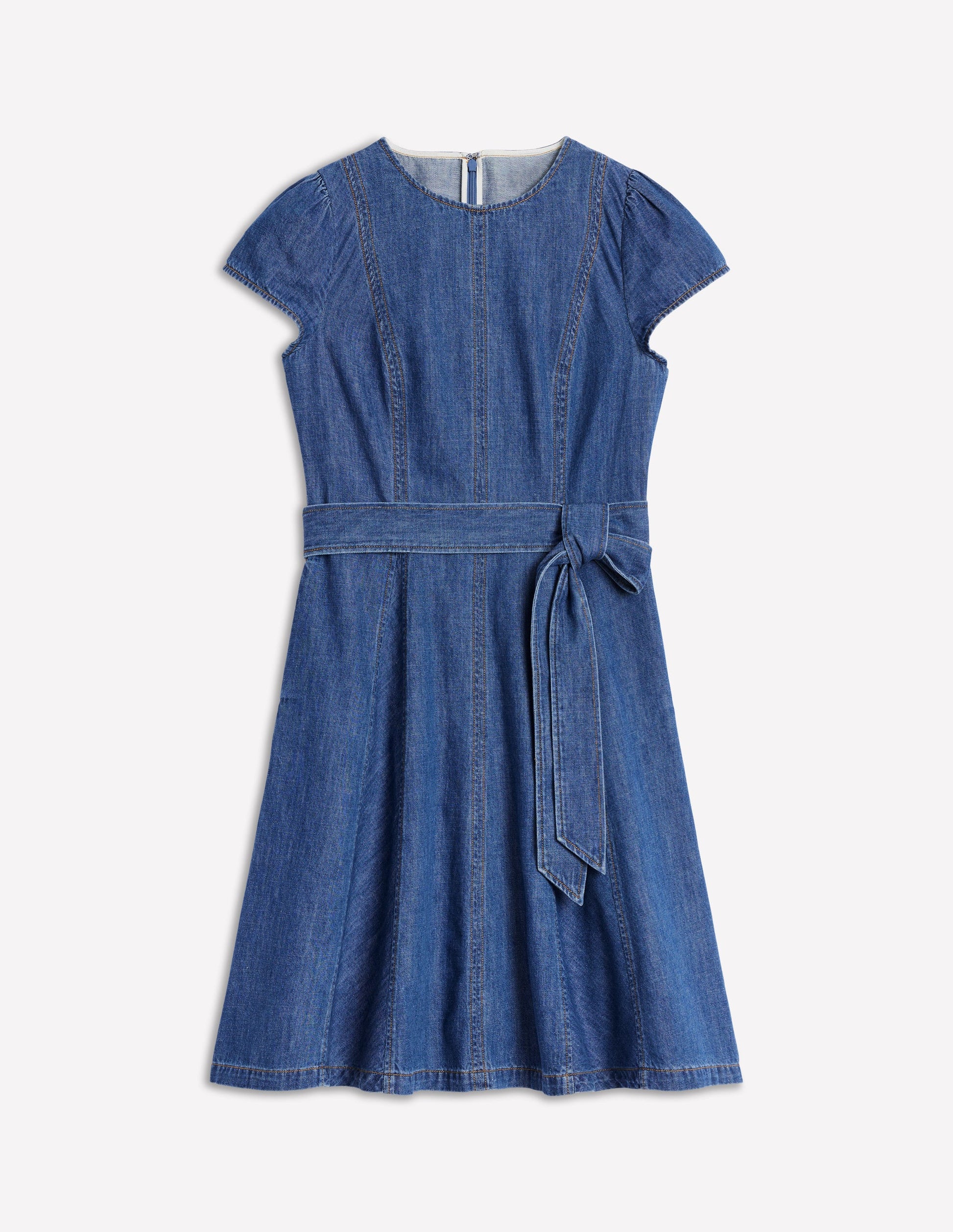 Imo Kurzes Godet-Kleid aus Denim-Mittlere Mischung Denim-6