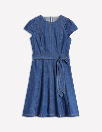 Imo Kurzes Godet-Kleid aus Denim-Mittlere Mischung Denim-6