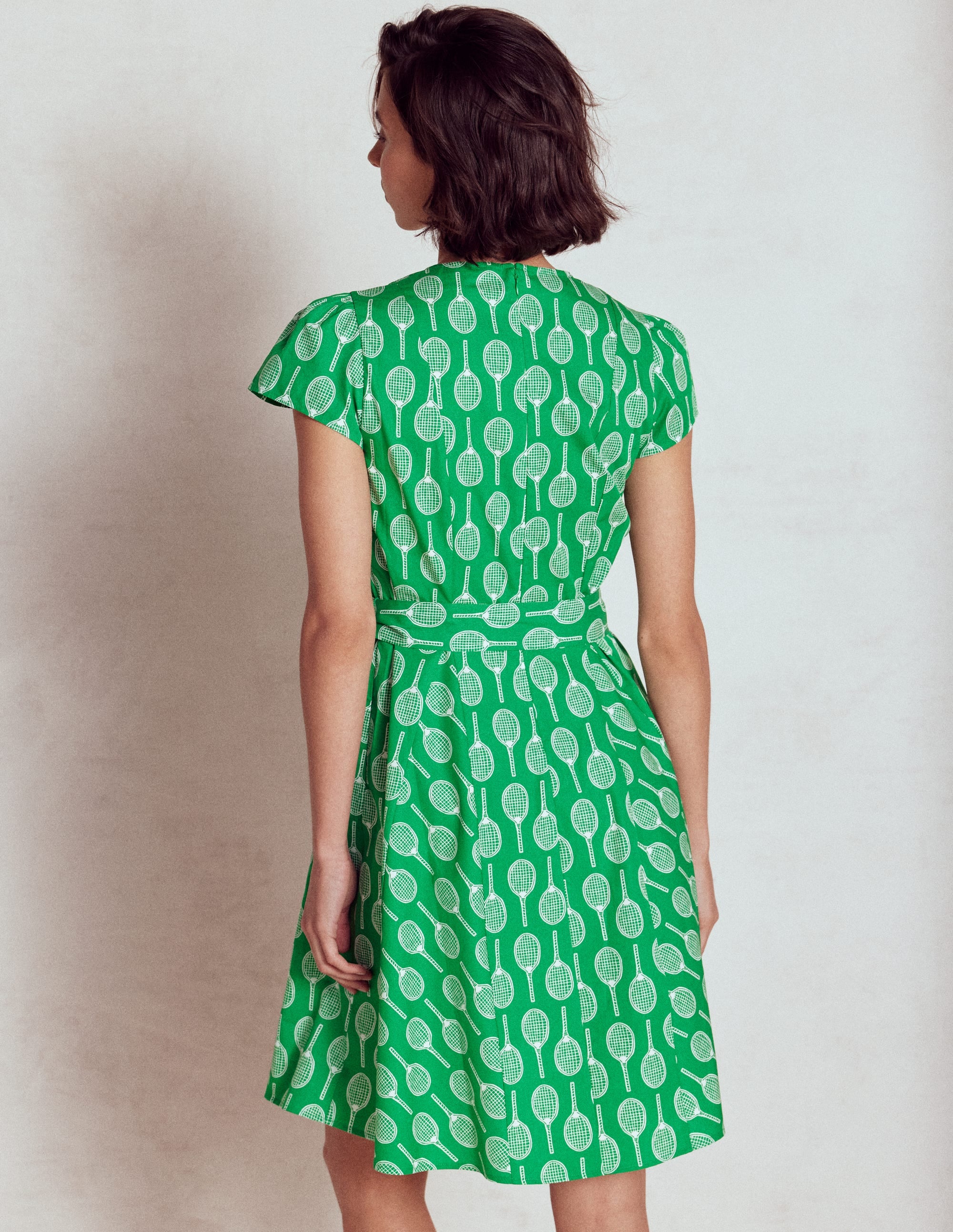 Robe courte Imo en coton à godet-Émeraude profond, motif Tennis - Image 3