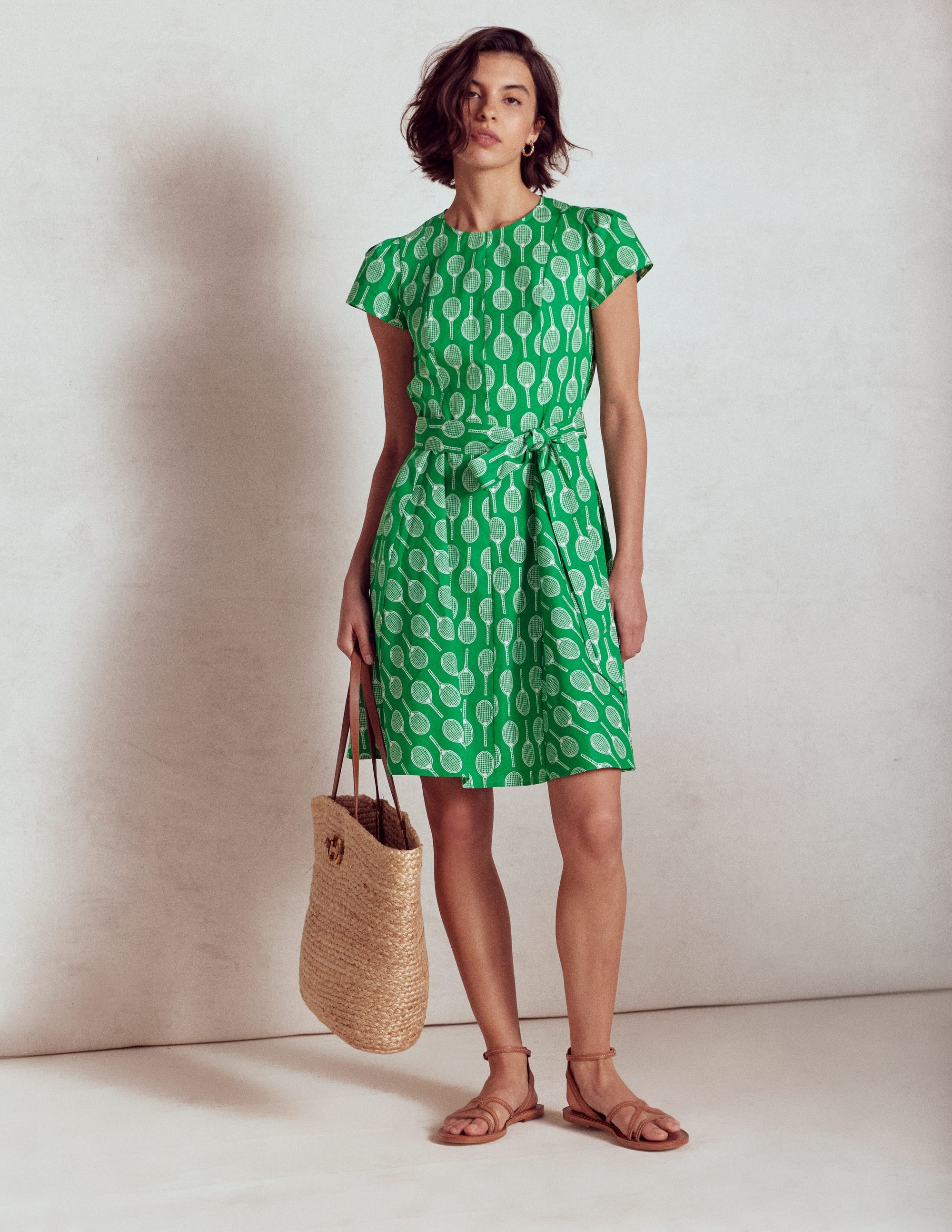 Robe courte Imo en coton à godet-Émeraude profond, motif Tennis - Image 4