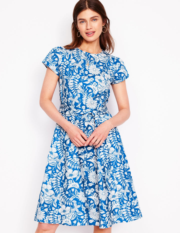 Robe courte Imo en coton à godet-Bleu galerie, motif Wildflower Trail