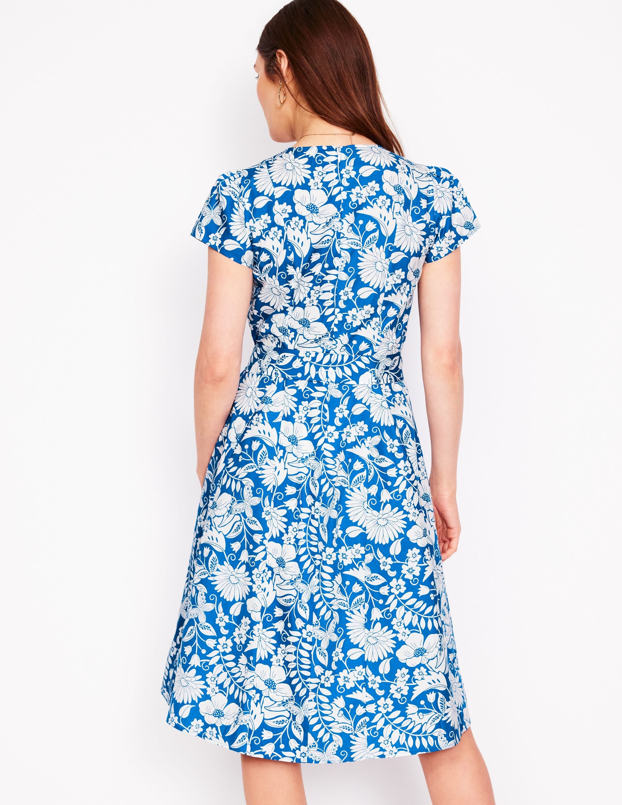 Imo Kurzes Godet-Kleid aus Baumwolle-Galerieblau, Kaskadenartige Wildblumen - Image 3