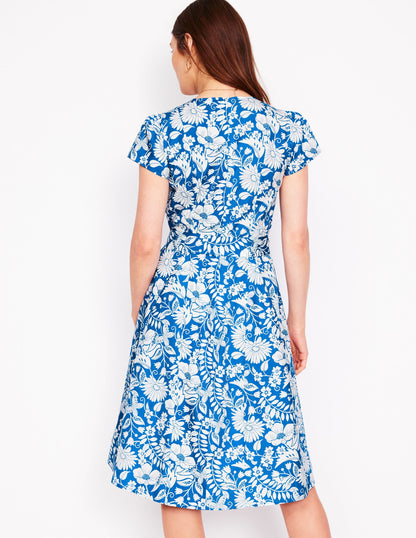 Robe courte Imo en coton-Bleu galerie, motif Wildflower Trail