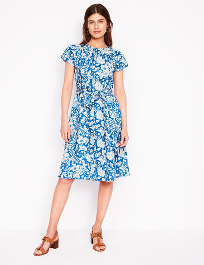 Robe courte Imo en coton-Bleu galerie, motif Wildflower Trail