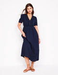 Robe double-étoffe à détails-Bleu marine