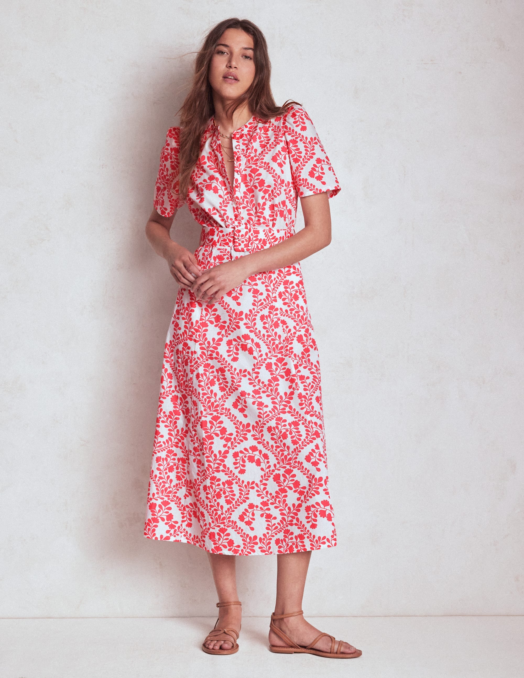 Kate Kleid mit Puffärmeln und Gürtel-Elfenbein, Reben-Silhouette - Image 1