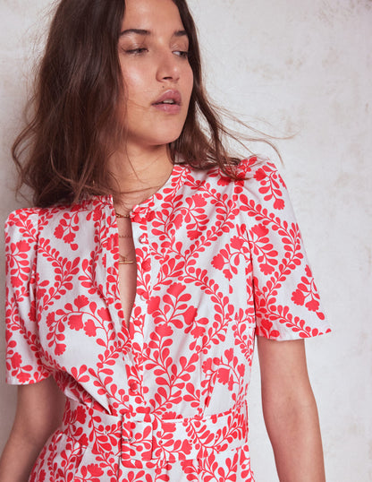 Kate Kleid mit Puffärmeln und Gürtel-Elfenbein, Reben-Silhouette-2