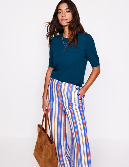 Emilia Cotton Crew T-shirt-Harbour Blue-1