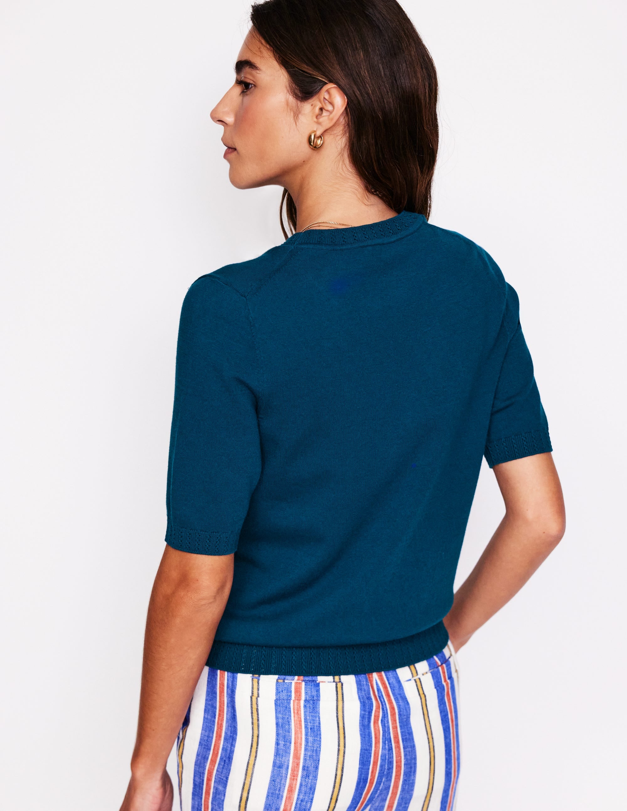 Emilia Baumwoll-T-Shirt mit Rundhalsausschnitt-Hafenblau - Image 3