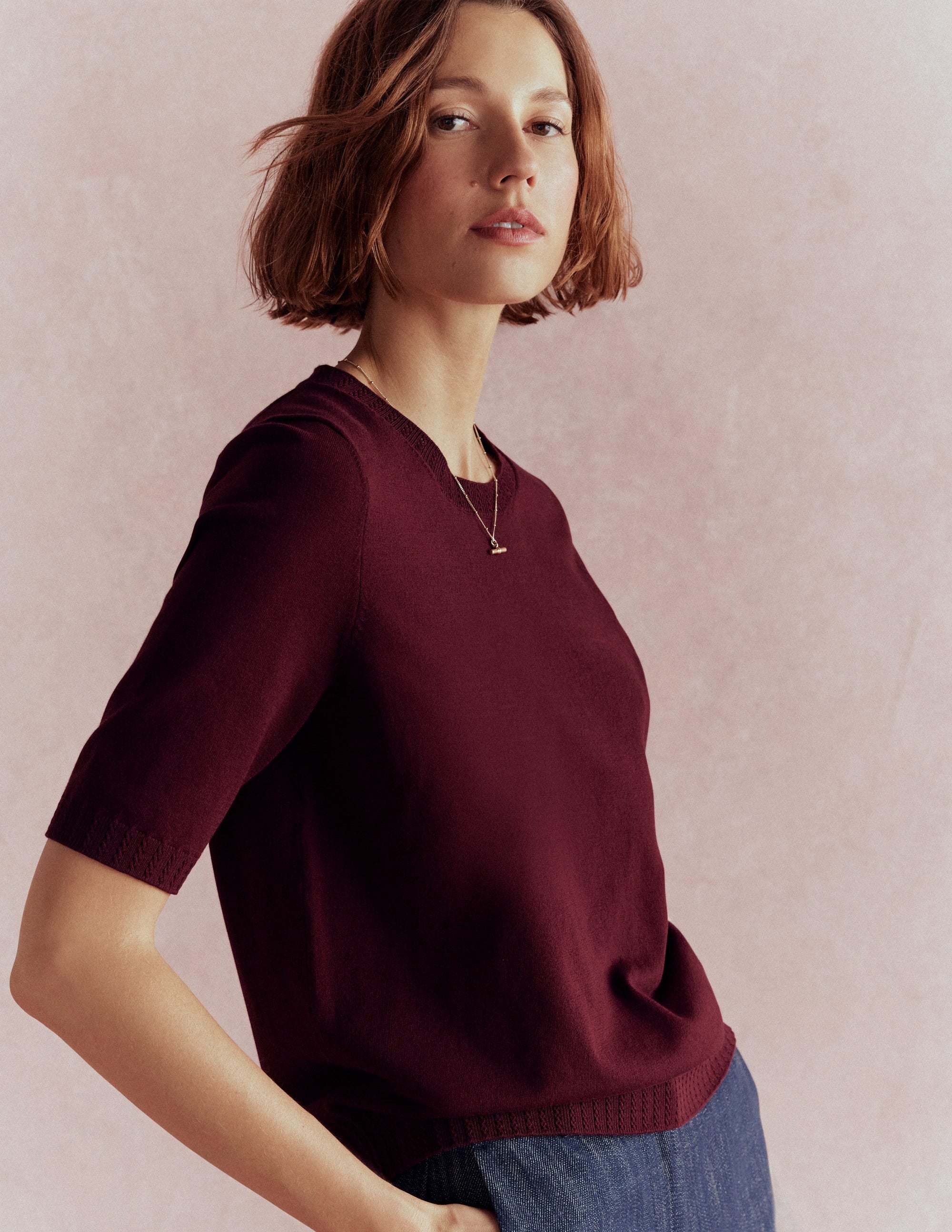 T-shirt col rond Emilia en coton-Glycine profond - Image 6