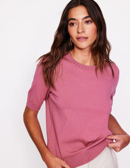 Emilia Baumwoll-T-Shirt mit Rundhalsausschnitt-Rosa Heide