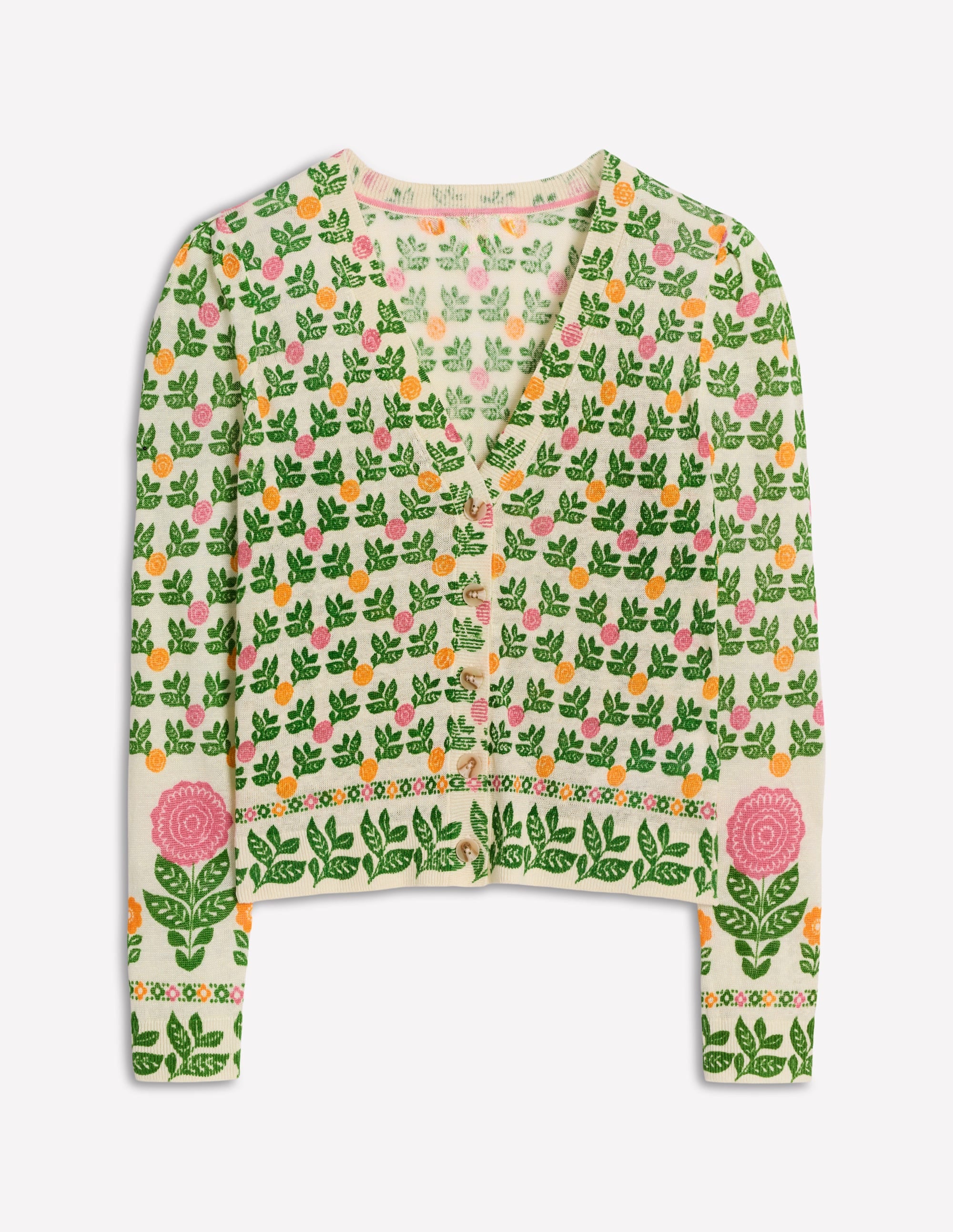 Liv Strickjacke aus Leinen mit V-Ausschnitt-Warmes Naturweiß, Dahliengarten - Image 6