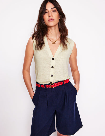 Gilet de costume col V en lin-Black
