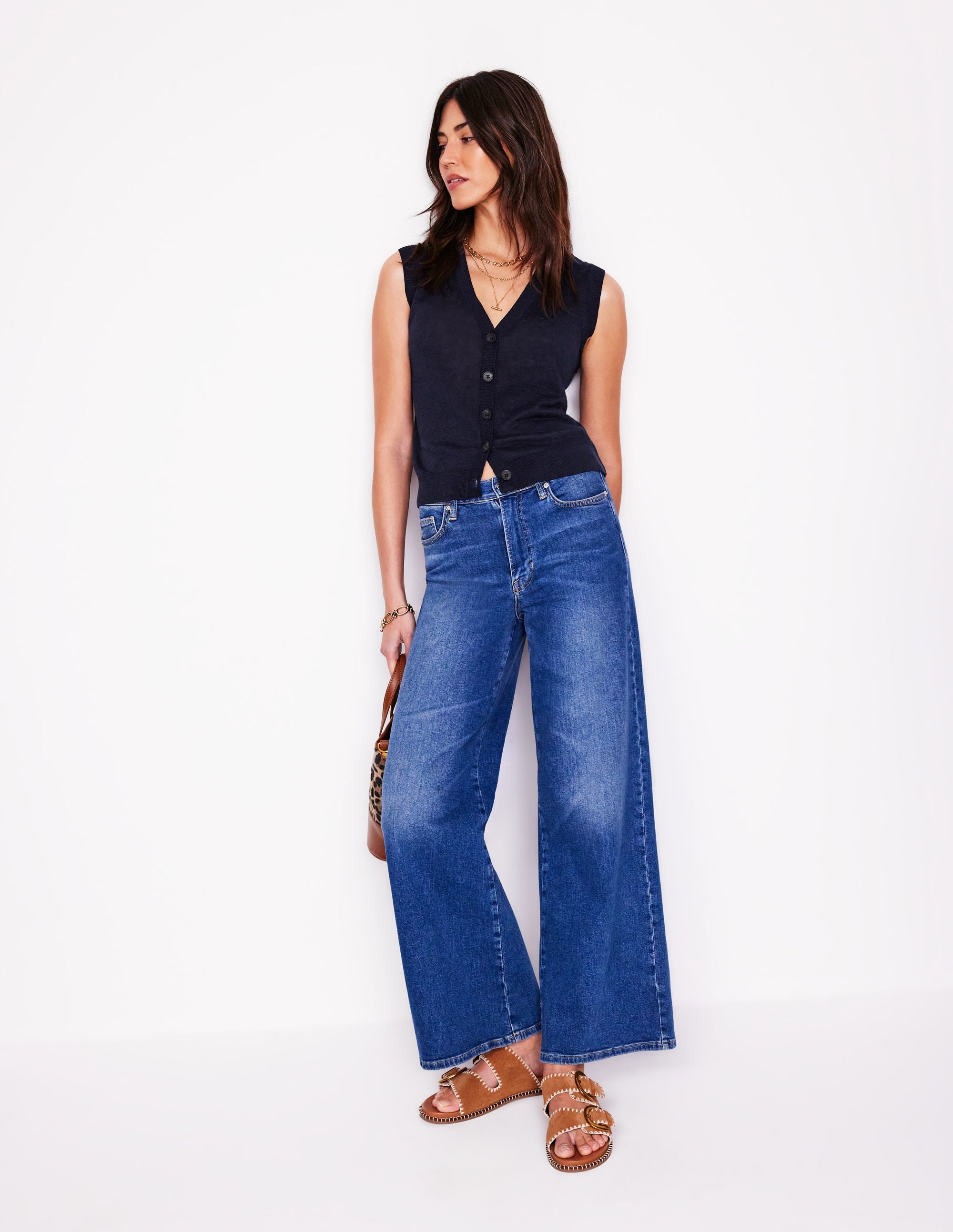 Gilet de costume col V en lin-Bleu Marine, Petits Pois - Image 4