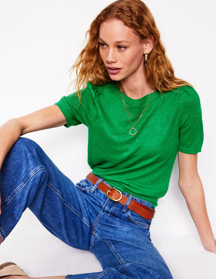T-shirt col bateau Liv en lin-Vert printemps