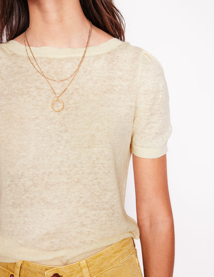 T-shirt col bateau Liv en lin-Black