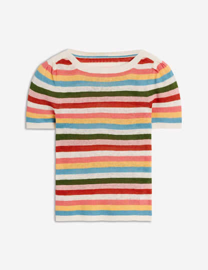 Liv T-Shirt aus Leinen mit U-Boot-Ausschnitt-Bunt, Regenbogen
