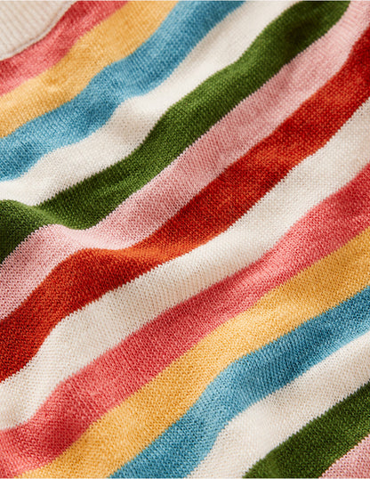 Liv T-Shirt aus Leinen mit U-Boot-Ausschnitt-Bunt, Regenbogen