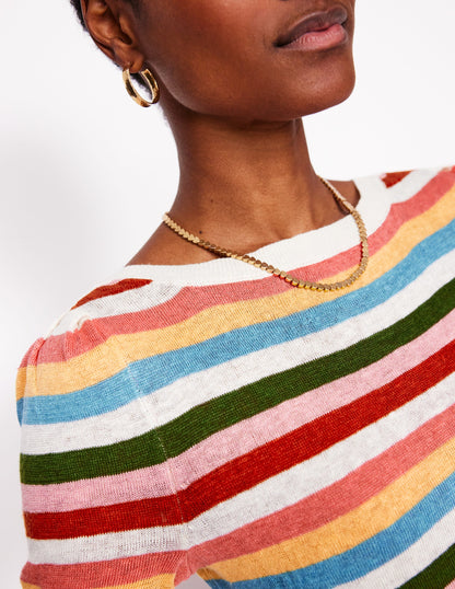 Liv T-Shirt aus Leinen mit U-Boot-Ausschnitt-Bunt, Regenbogen
