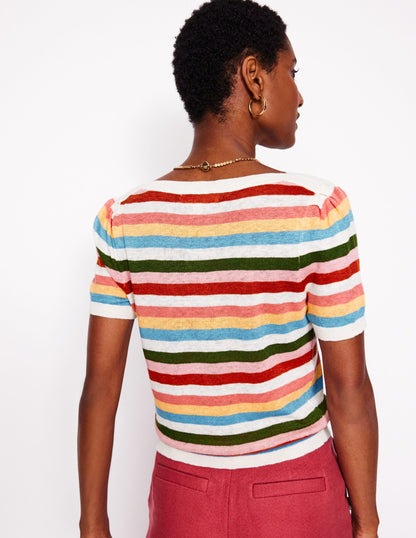 Liv T-Shirt aus Leinen mit U-Boot-Ausschnitt-Bunt, Regenbogen