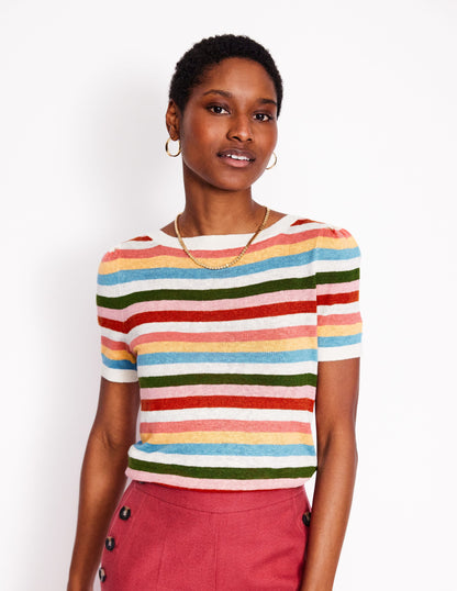 Liv T-Shirt aus Leinen mit U-Boot-Ausschnitt-Bunt, Regenbogen