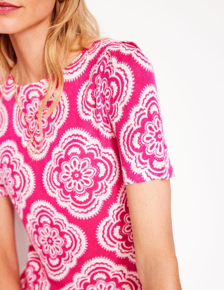 Liv T-Shirt aus Leinen mit U-Boot-Ausschnitt-Rosa Pfingstrose, Botanic Blush-Motiv
