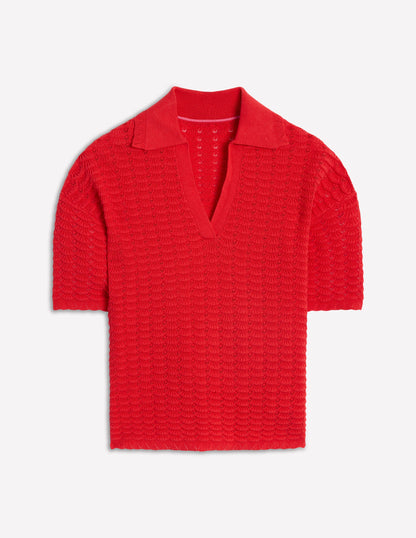 Henley-Pullover mit Kragen-Erbeerkuchenrot
