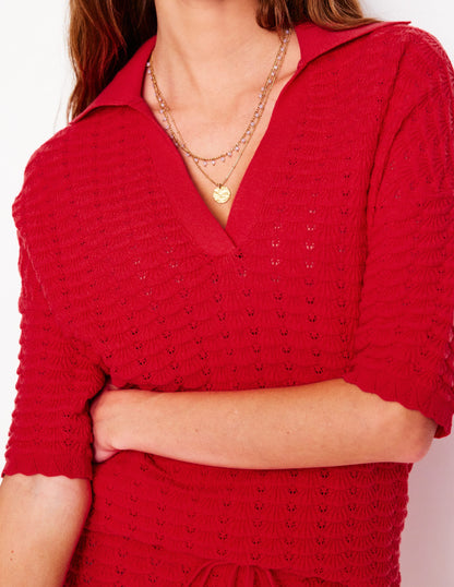 Henley-Pullover mit Kragen-Erbeerkuchenrot
