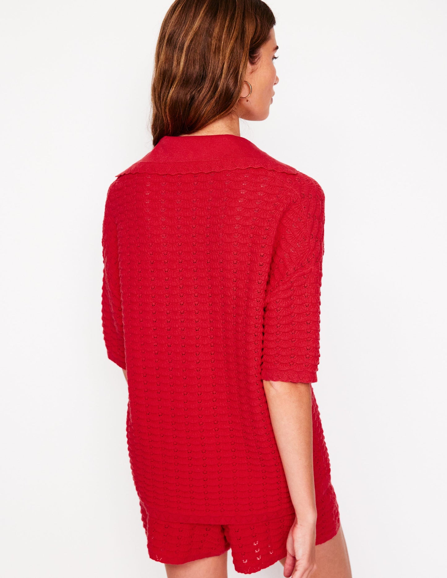 Henley-Pullover mit Kragen-Erbeerkuchenrot