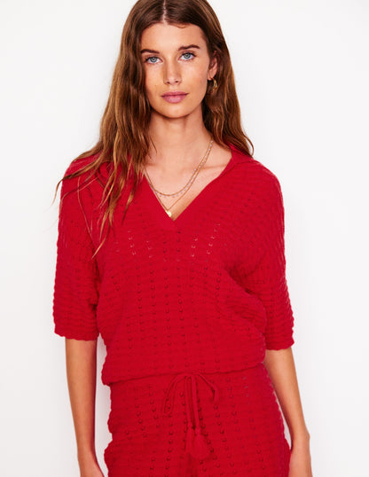 Henley-Pullover mit Kragen-Erbeerkuchenrot