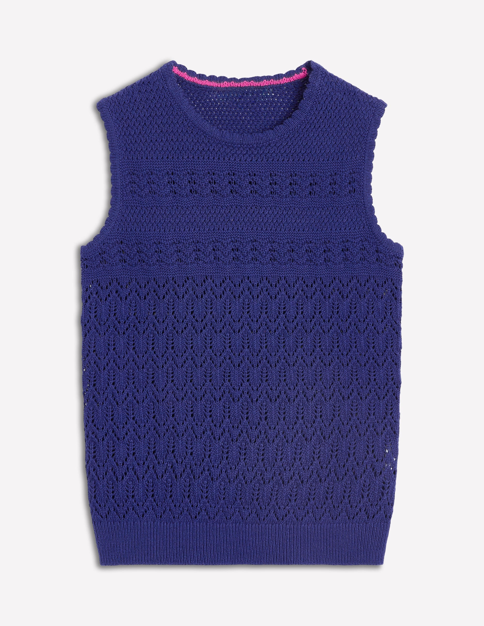Débardeur ras du cou en maille coton texturée-Aristocratic Blue/ Ivory Stripe - Image 5