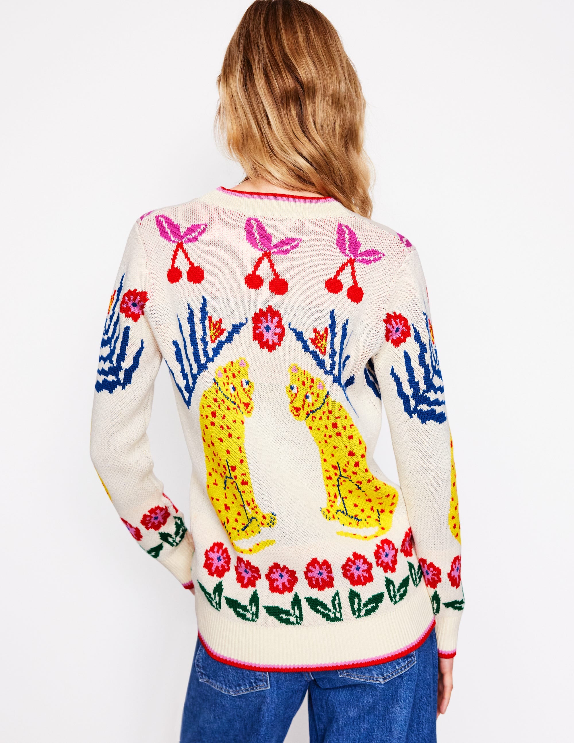 Jacquard-Strickjacke im Boyfriend-Stil-Warmes Naturweiß, Leopard - Image 2