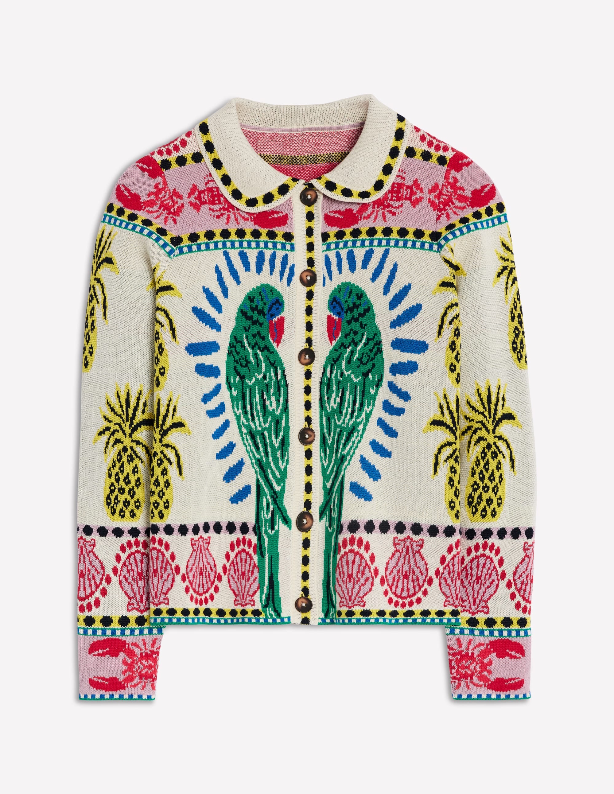Gestrickte Jacquard-Hemdjacke-Warmes Naturweiß, Tropical Bonanza-Motiv - Image 6