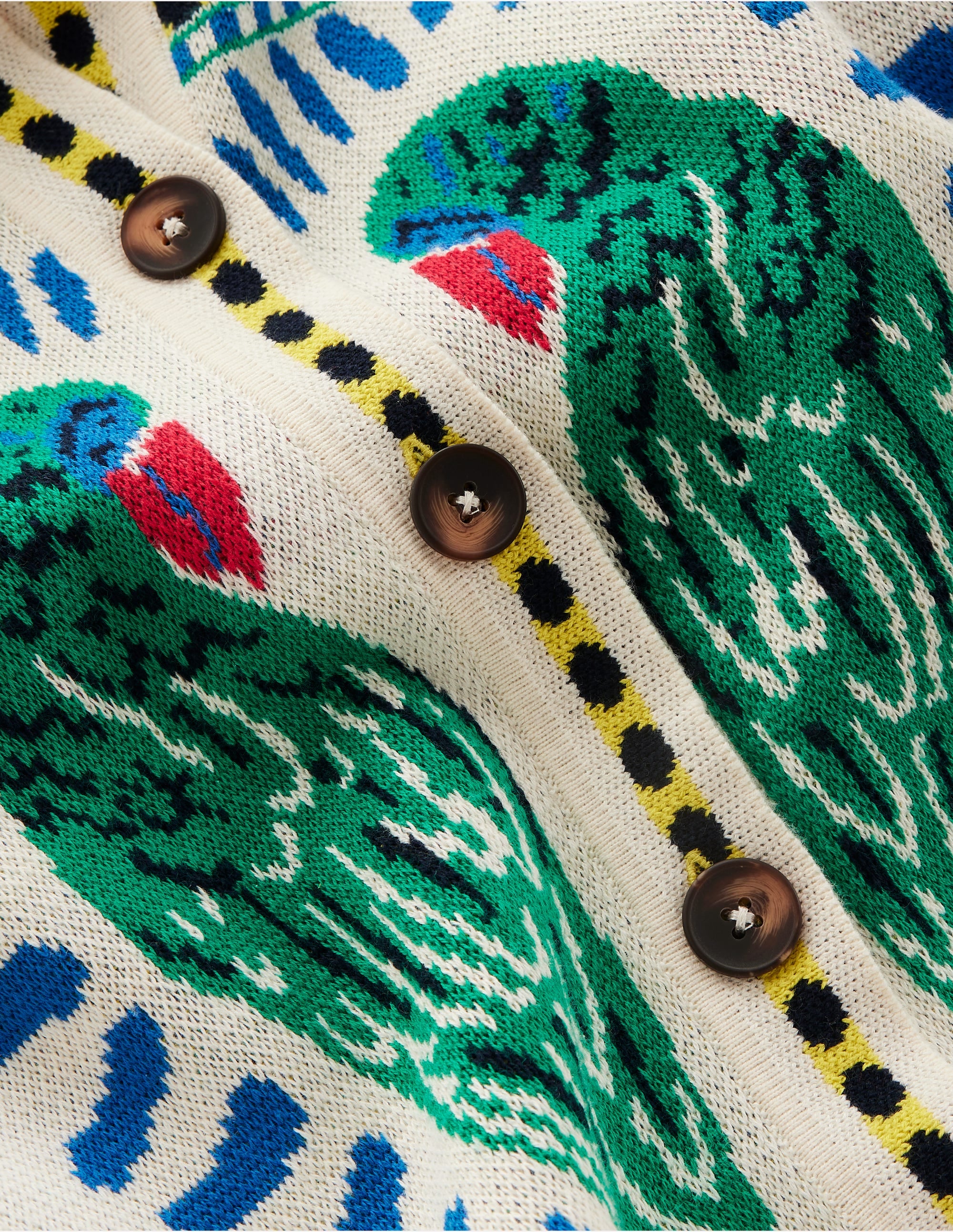 Gestrickte Jacquard-Hemdjacke-Warmes Naturweiß, Tropical Bonanza-Motiv - Image 7