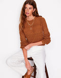 Cotton Stitch Crew Jumper-Copper Brown