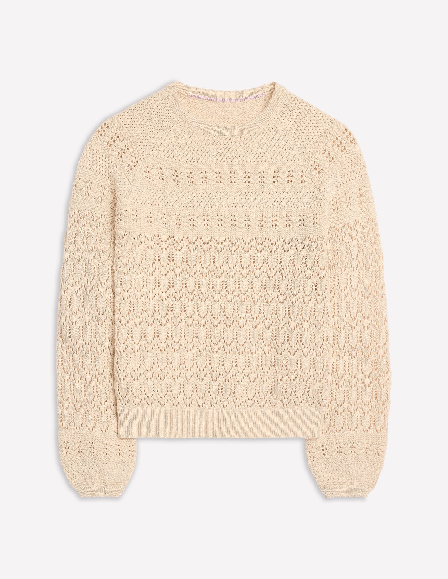 Baumwollstrickpullover mit Ziernaht und Rundhalsausschnitt-Black