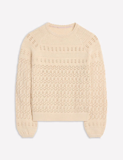 Baumwollstrickpullover mit Ziernaht und Rundhalsausschnitt-Black