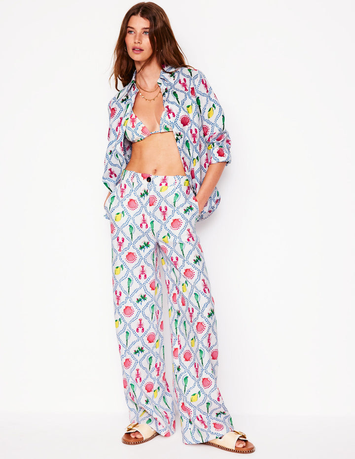 Westbourne Leinenhose-Naturweiß, Tropical Bonanza-Motiv