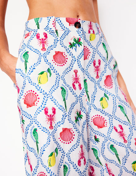 Westbourne Leinenhose-Naturweiß, Tropical Bonanza-Motiv
