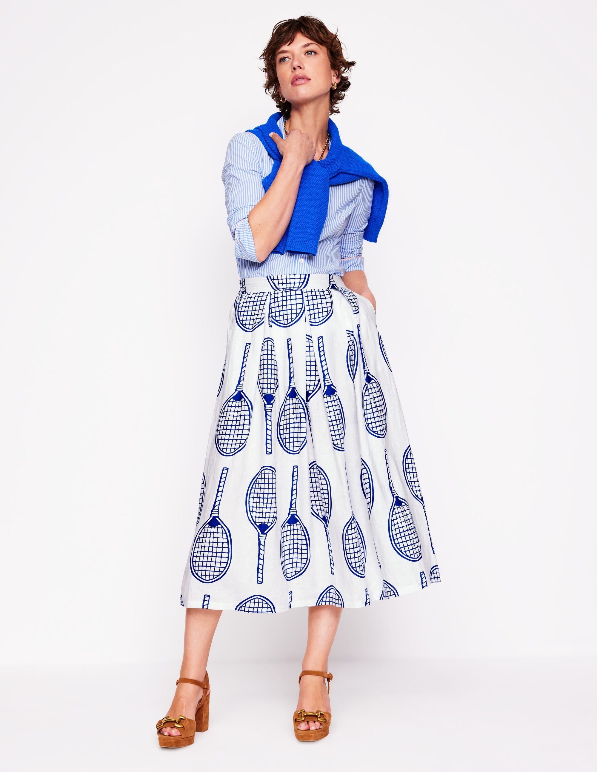 Verity Leinen-Midirock-Naturweiß, Tennis - Image 1